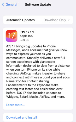 Apple iOS 17.1.2 update