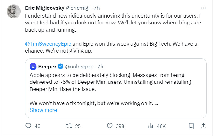 iMessage Blocked for Beeper Mini Users