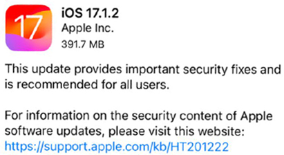 Apple iOS 17.1.2 Update